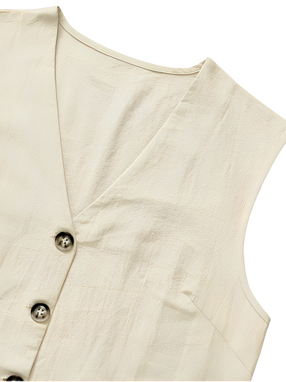 Conjunto Feminino de Linho com Colete de Amarração nas Costas e Bermuda de Cós Elástico - Eleanor