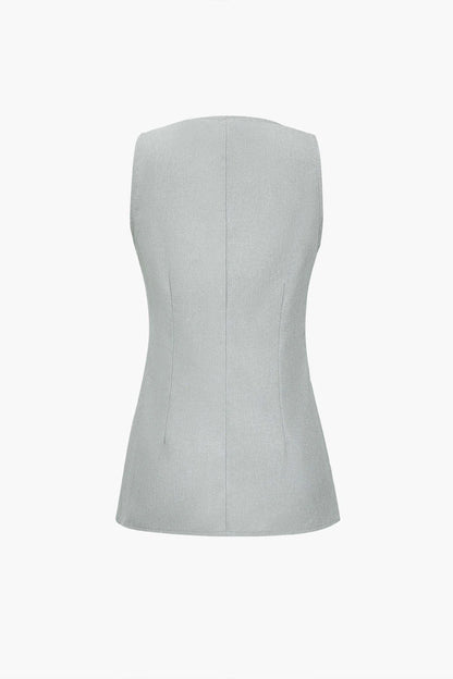 Conjunto Feminino de Alfaiataria com Colete Acinturado de Botões Maxi e Calça Reta com Fenda - Brenda [FRETE FULL]