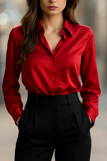 Camisa Acetinada com Gola Lapela e Punhos Retos – Iolanda