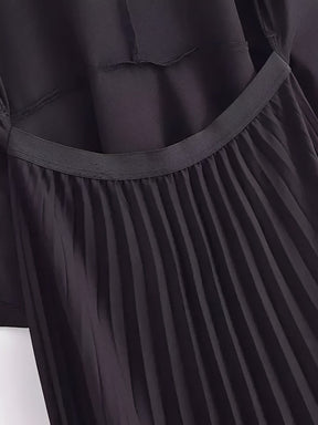 Vestido Midi de Alfaiataria Sem Mangas com Decote V Plissado – Simona [FRETE FULL]