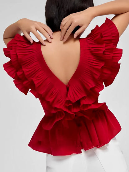 Blusa Feminina com Babados Decote em V com Botões - Isabella
