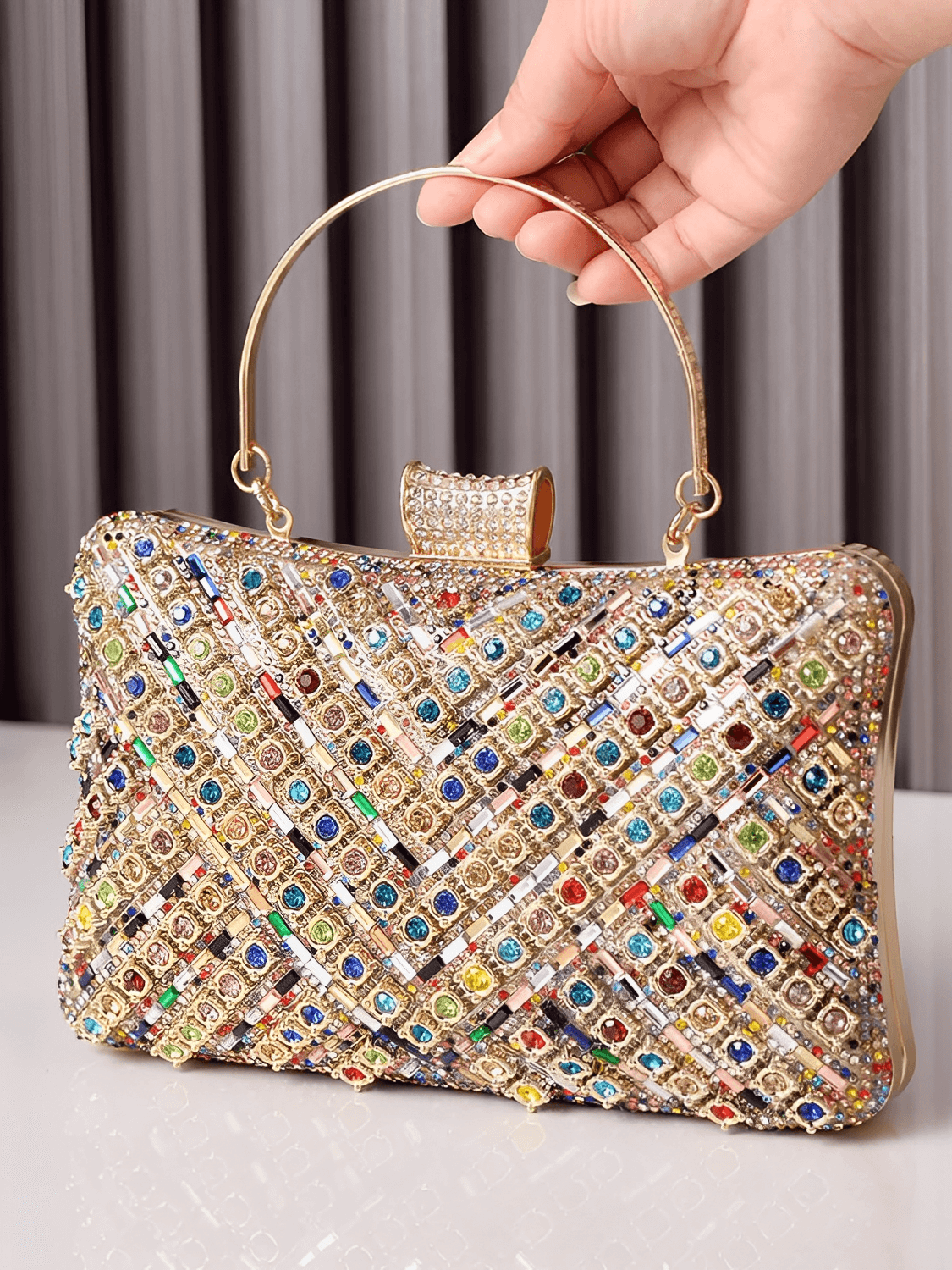 Bolsa Feminina Clutch Com Cristais e Alças Removíveis para Festa – Nayra