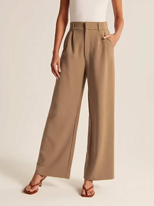 Calça Feminina de Alfaiataria com Cintura Alta e Modelagem Wide Leg – Samira