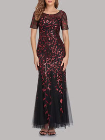 Vestido Longo de Festa Sereia com Tule Transparente e Bordados -  Lyra [FRETE FULL]