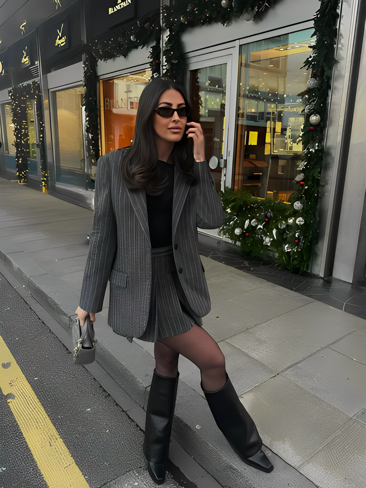 Blazer Feminino Oversized Riscas de Giz com Botões - Francine