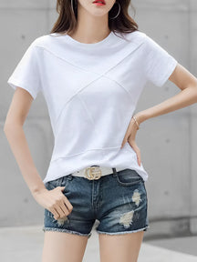 Blusa Básica com Relevo em Algodão e Decote Redondo – Lina