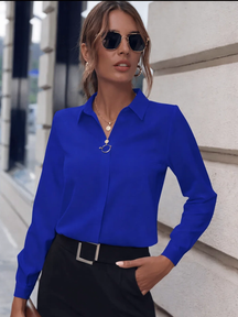 Camisa em Chiffon com Gola Lapela e Broche Perolado - Gladys [FRETE FULL]