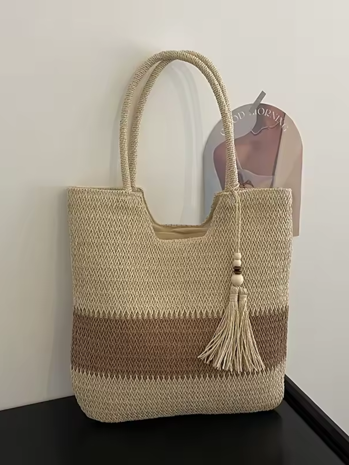Bolsa Tote de Palha com Alça de Ombro Trançada  para Praia - Manu