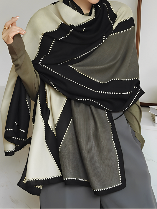 Cachecol Feminino em Caxemira Estampado Sofisticado com Franjas Delicadas – Marluce