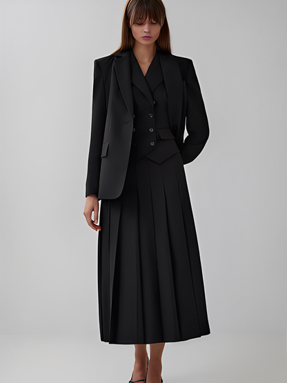 Conjunto Feminino de Alfaiataria com  Colete Clássico e Saia Midi Plissada - Lizandra