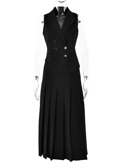 Conjunto Feminino de Alfaiataria com  Colete Clássico e Saia Midi Plissada - Lizandra