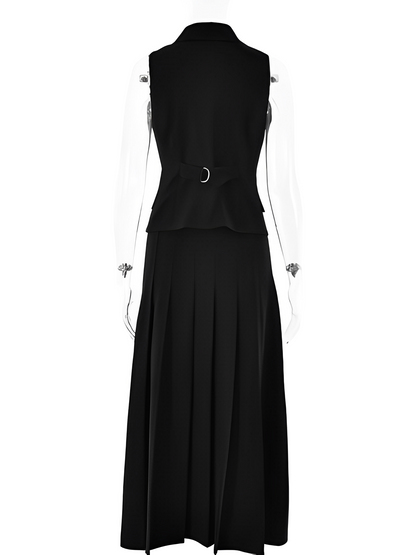 Conjunto Feminino de Alfaiataria com  Colete Clássico e Saia Midi Plissada - Lizandra