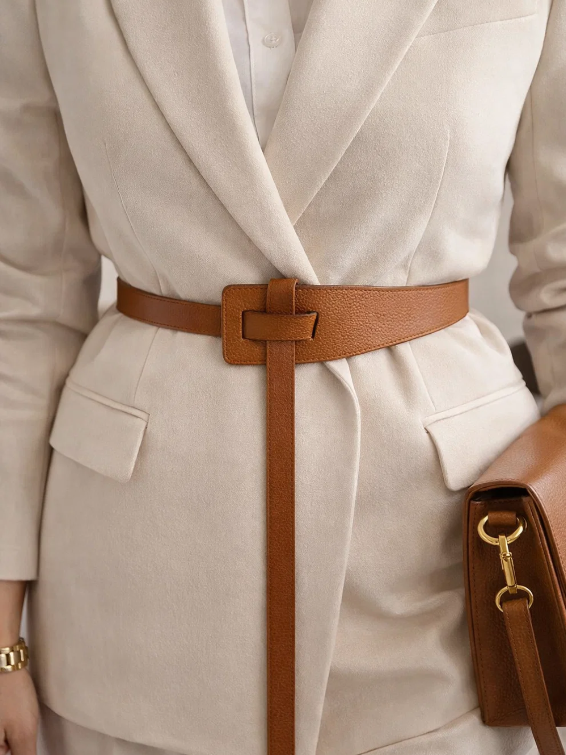 Cinto em Couro PU com Fecho de Encaixe e Design Assimétrico - Verena