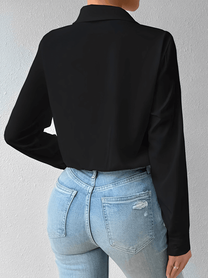 Camisa Body Feminina Estilo Alfaiataria com Punhos Estruturados e Botões – Mercedes