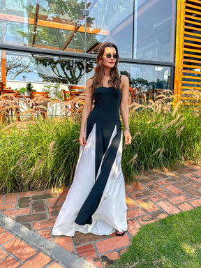 Vestido Longo com Decote Coração Alças Finas e Corpete Ajustado – Celine