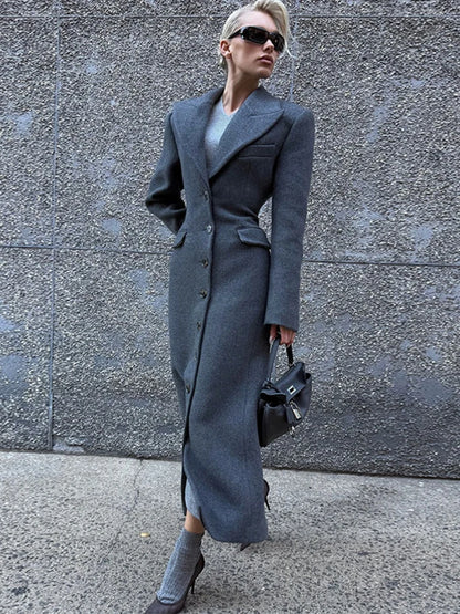 Sobretudo Feminino Longo em Lã Batida Acinturado com Lapela e Bolsos Decorativos – Mandy