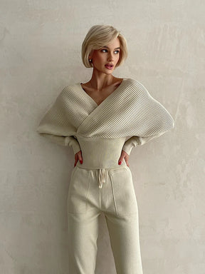 Conjunto Canelado Ombro a Ombro com Calça de Cós Ajustável – Olivia