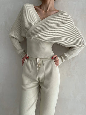 Conjunto Canelado Ombro a Ombro com Calça de Cós Ajustável – Olivia