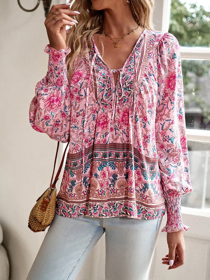 Blusa Feminina Boho Floral com Decote em V - Flora