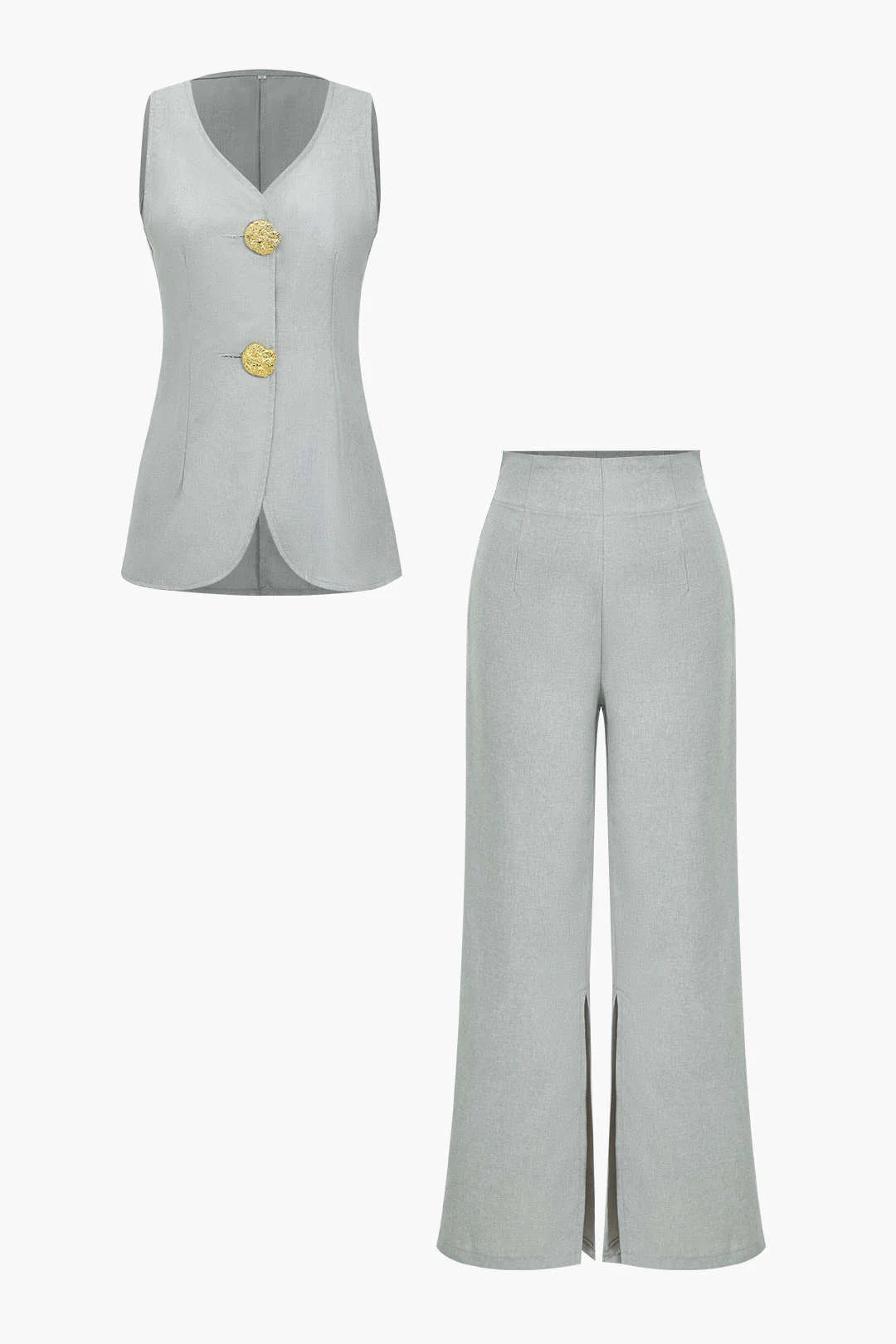 Conjunto Feminino de Alfaiataria com Colete Acinturado de Botões Maxi e Calça Reta com Fenda - Brenda [FRETE FULL]
