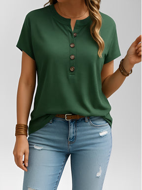 Blusa Básica com Gola Redonda e Botões Frontais – Isolde